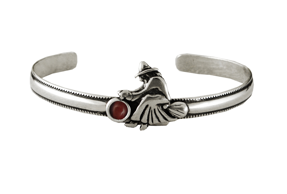 Sterling Silver Witch Cuff Bracelet With Red Tiger Eye